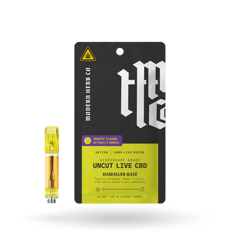 Live CBD Uncut Vape Cartridge, Hawaiian Haze (Sativa), 1g