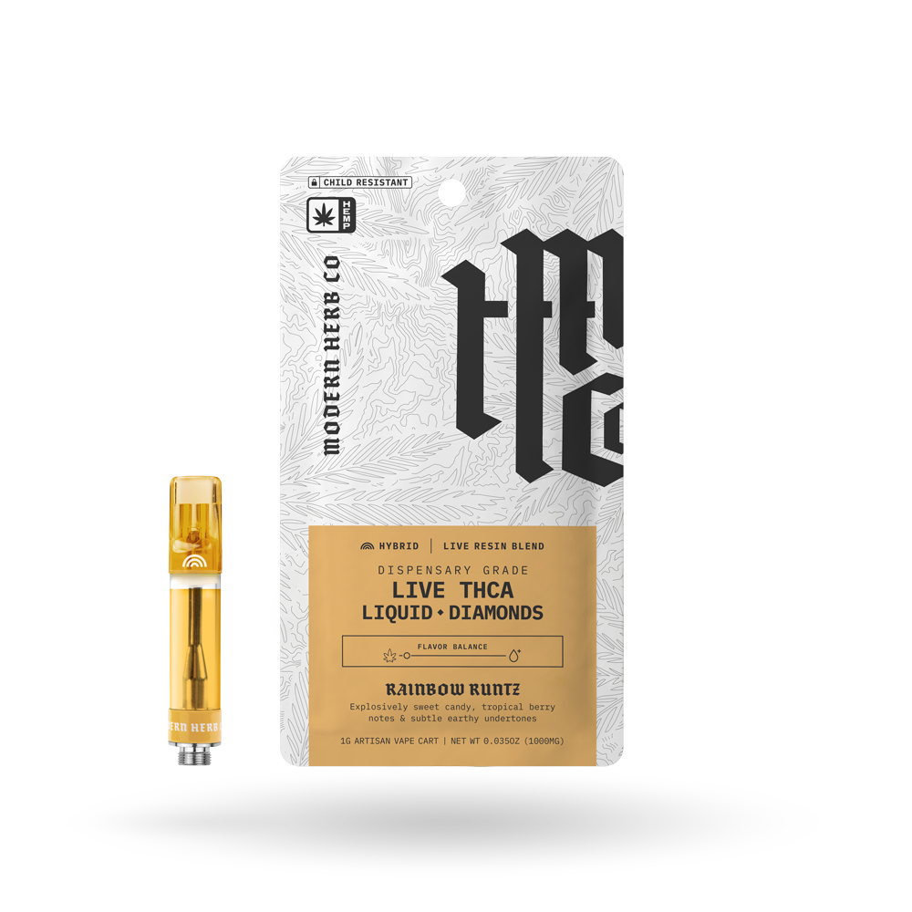 THCa Vape Cartridge Live Resin Liquid Diamonds: Rainbow Runtz (Hybrid) - 1g