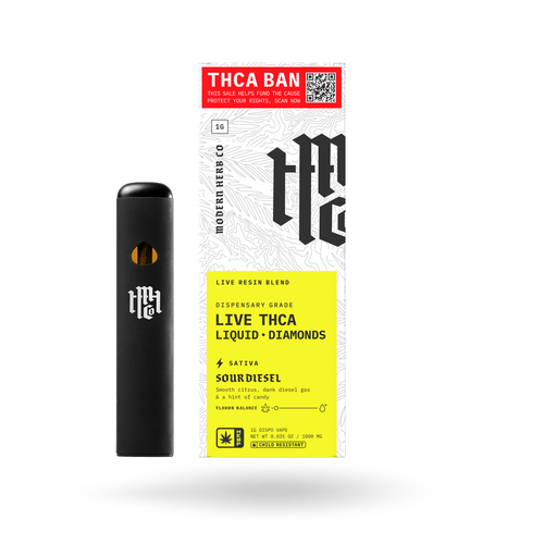 THCa Disposable Live Resin Liquid Diamonds: Sour Diesel (Sativa) - 1g
