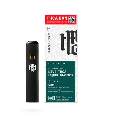 THCa Disposable Live Resin Liquid Diamonds, GMO (Indica), 1g