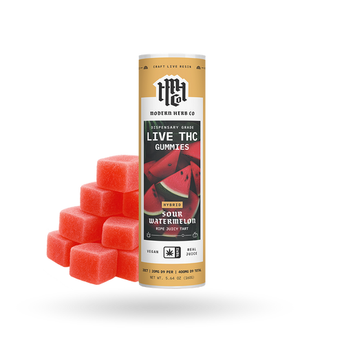 Live Resin D9 THC Gummies: Sour Watermelon (Hybrid), 20ct