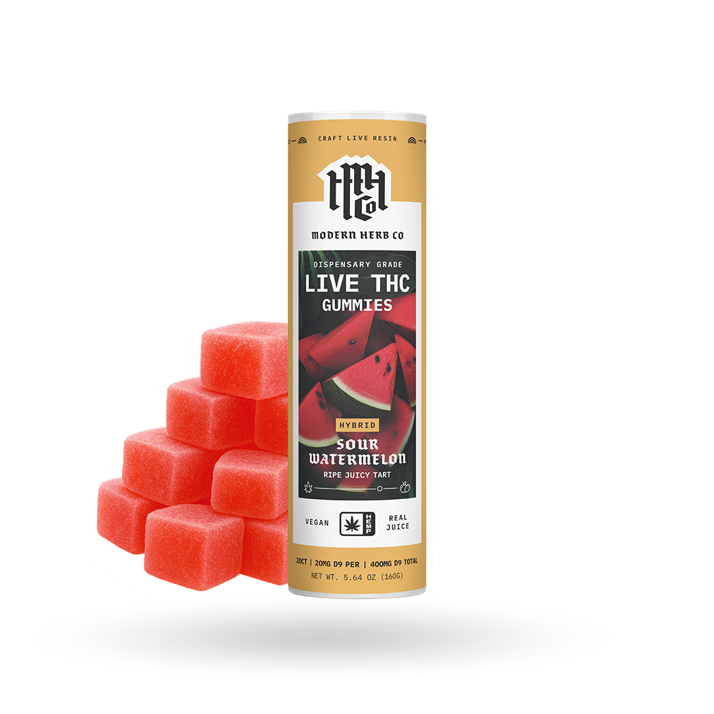 Live Resin D9 THC Gummies: Sour Watermelon (Hybrid), 20ct