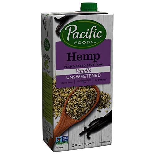 Pacific Foods Hemp Milk, Unsweetened Vanilla, Shelf Stable, Plant-Based, Vegan, Non GMO, 32 Fl Oz
